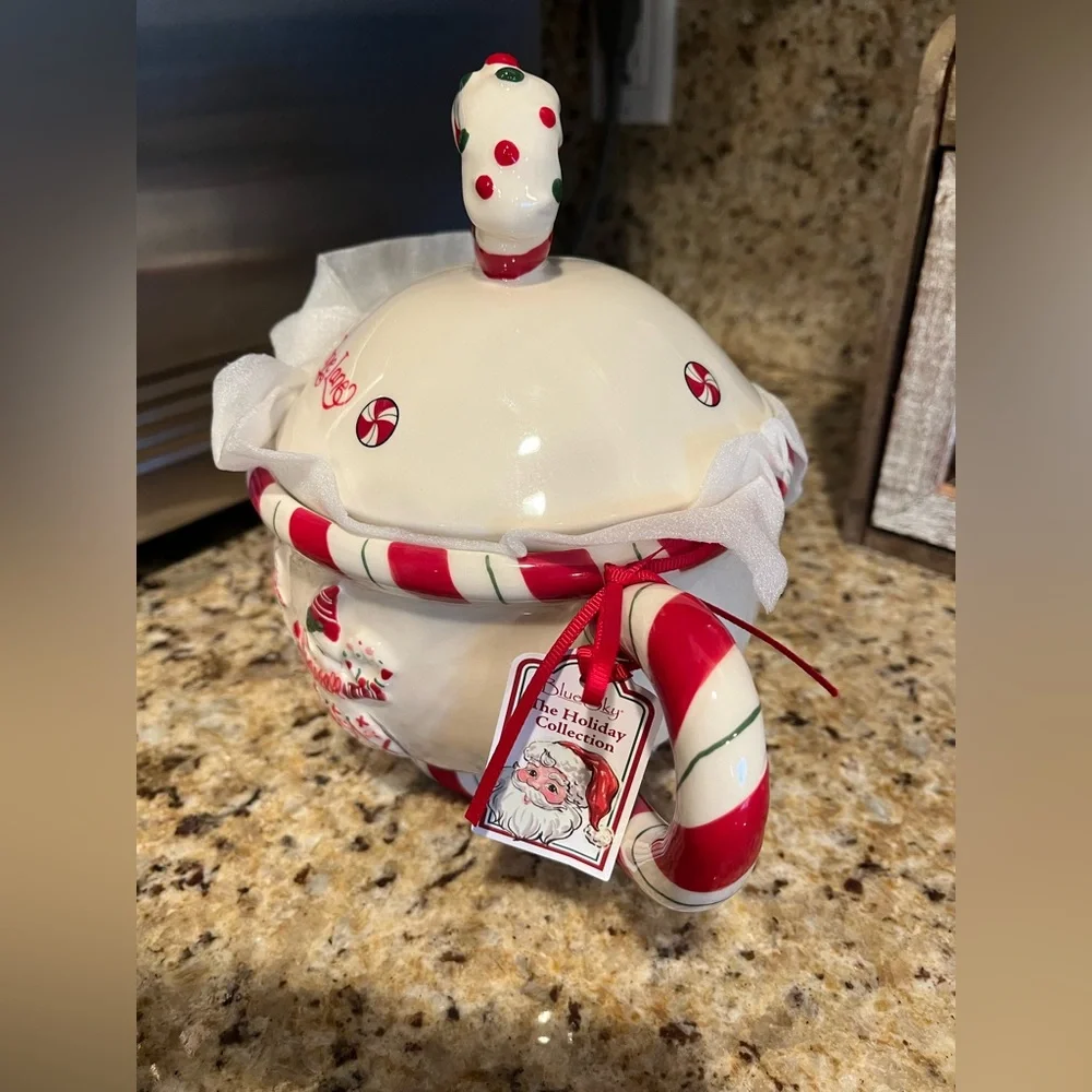 Blue Sky Clayworks Christmas Candy Cane Lane Teapot - Picture 2 of 4